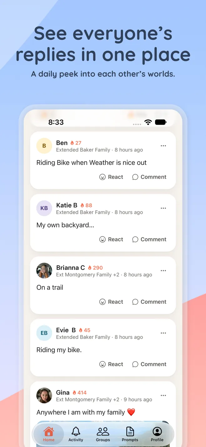 See everyone's replies in one place: a group's answers